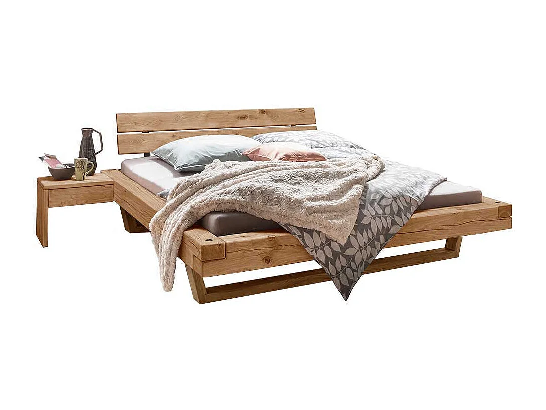 Balkenbett aus Wildeiche Massivholz Nachttischen (dreiteilig)