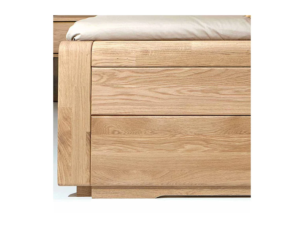 Komfortbett aus Eiche Polsterkopfteil in Creme Weiß (dreiteilig)