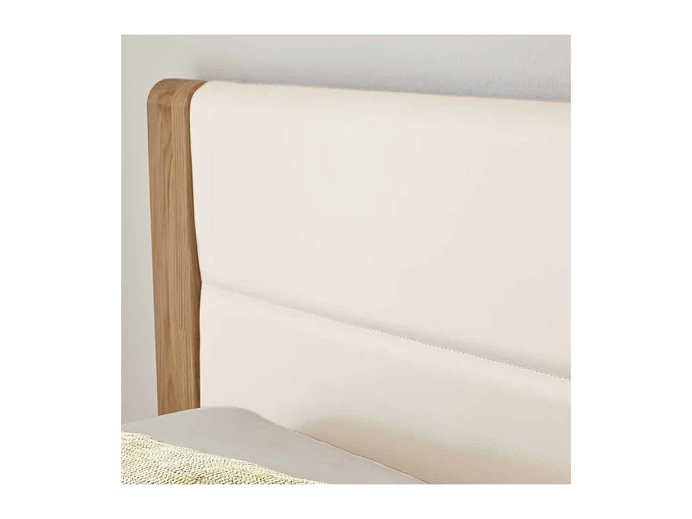 Komfortbett aus Eiche Polsterkopfteil in Creme Weiß (dreiteilig)