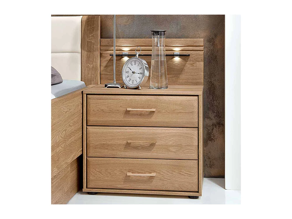 Komfortbett aus Eiche Polsterkopfteil in Creme Weiß (dreiteilig)