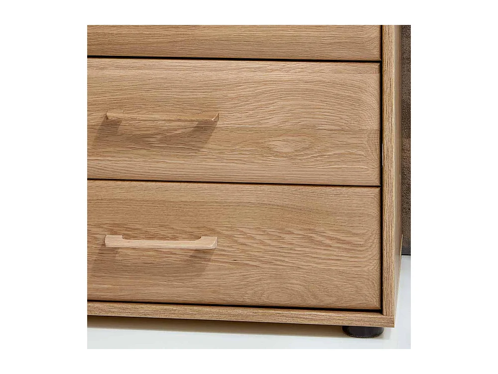 Komfortbett aus Eiche Polsterkopfteil in Creme Weiß (dreiteilig)