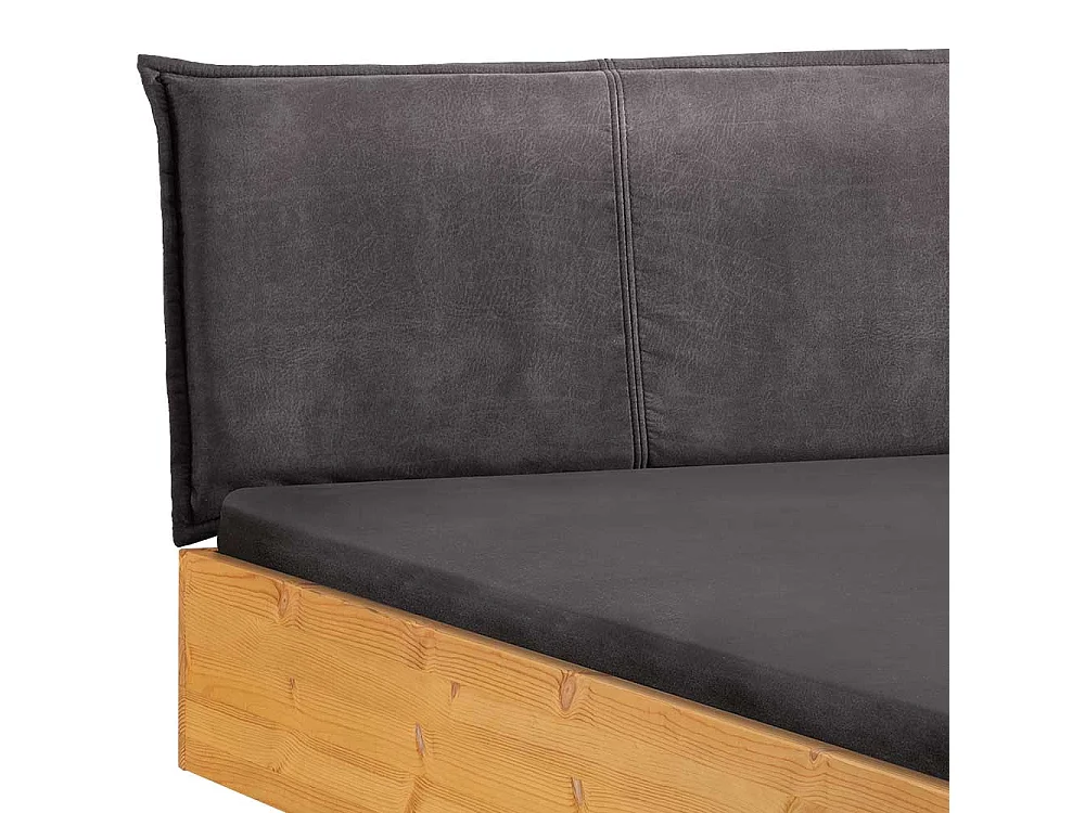 Holzbett Bett mit Polsterkopfteil in Kiefer Laugenfarben und Anthrazit