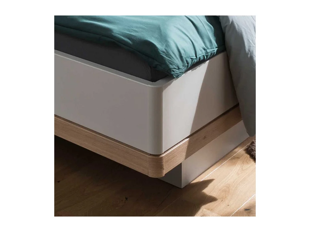 Doppelbett und Nachttische in Beige und Eiche Bianco LED Beleuchtung (dreiteilig)