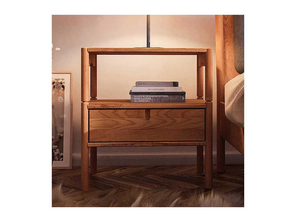 Wildbuche Holzbett mit Polster 38 cm Einstiegshöhe wahlweise mit Nachttisch