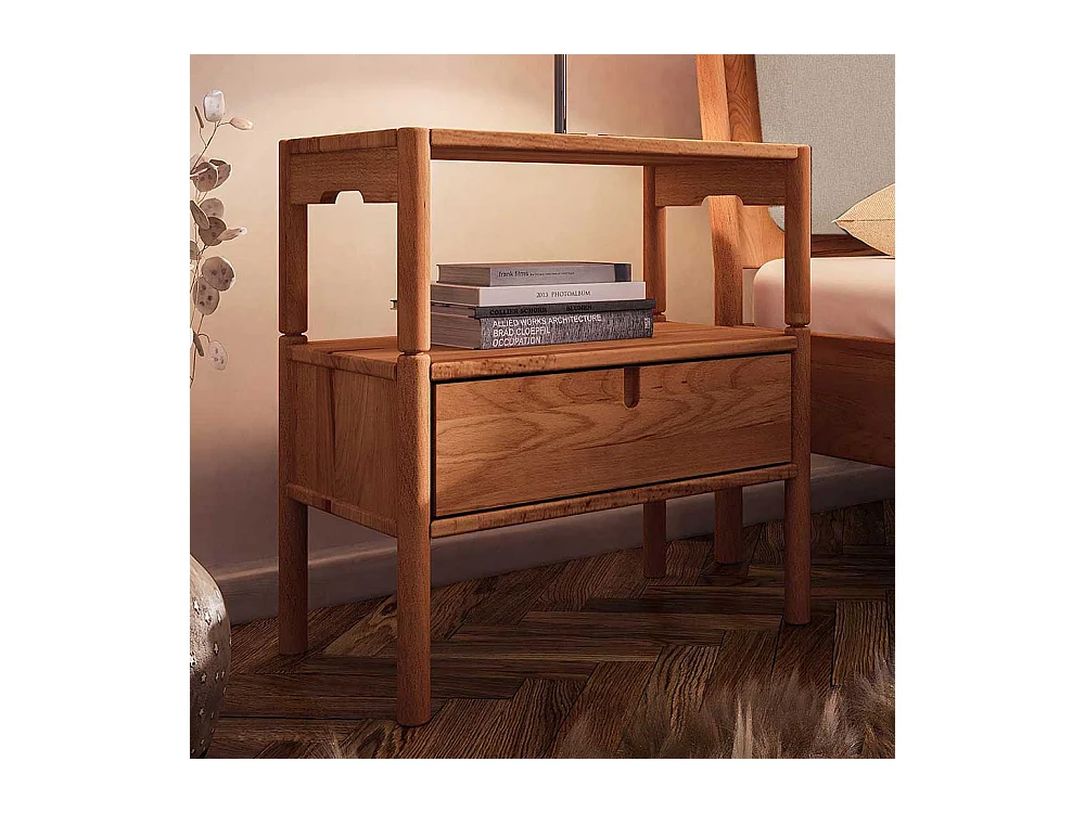 Wildbuche Holzbett mit Polster 38 cm Einstiegshöhe wahlweise mit Nachttisch
