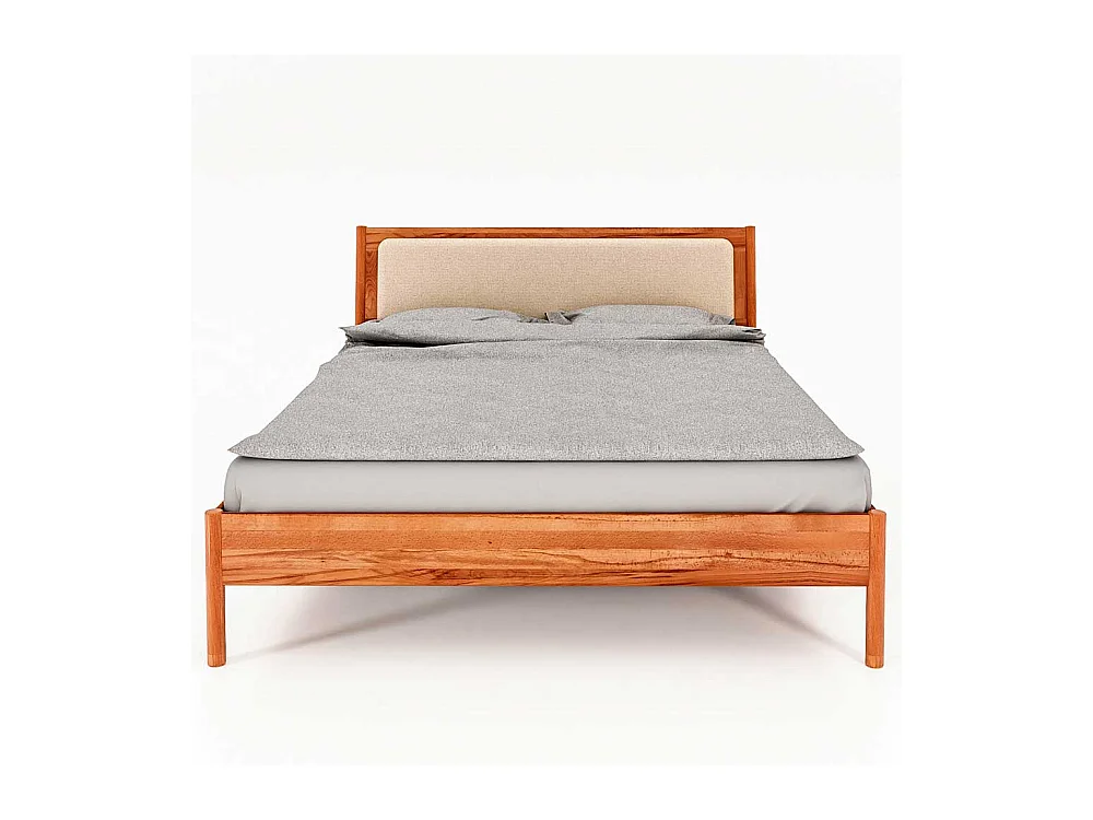 Wildbuche Holzbett mit Polster 38 cm Einstiegshöhe wahlweise mit Nachttisch