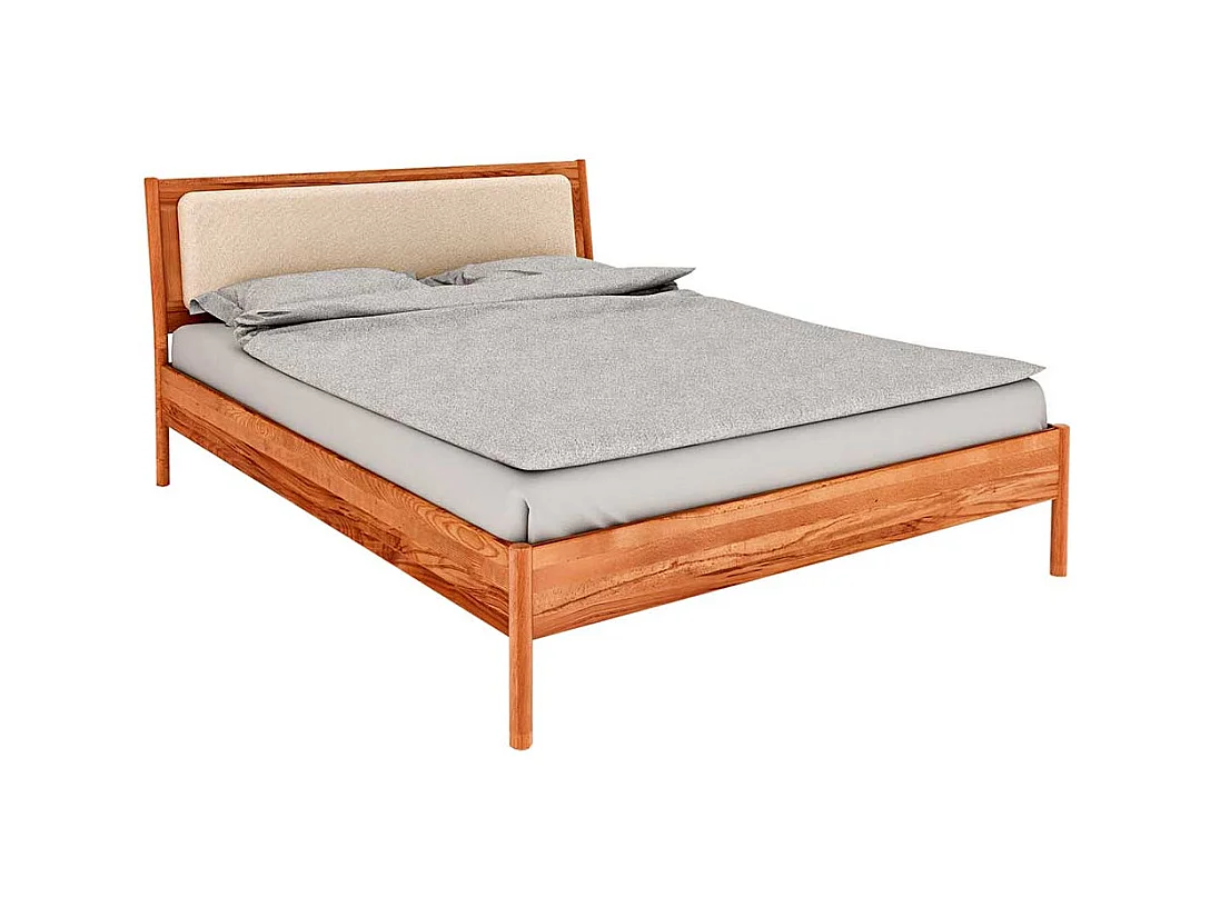 Wildbuche Holzbett mit Polster 38 cm Einstiegshöhe wahlweise mit Nachttisch