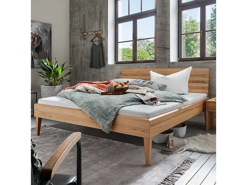 Kernbuche Doppelbett aus Massivholz 45 cm Einstiegshöhe