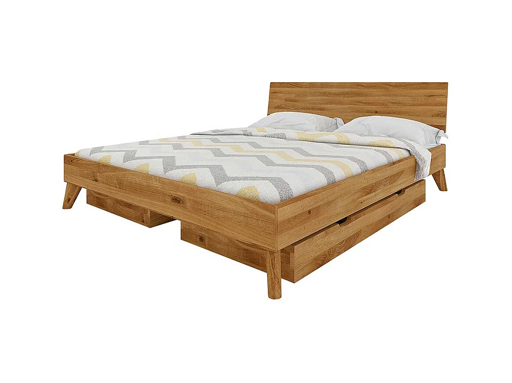 Echtholzbett aus Wildeiche Massivholz Schubkästen
