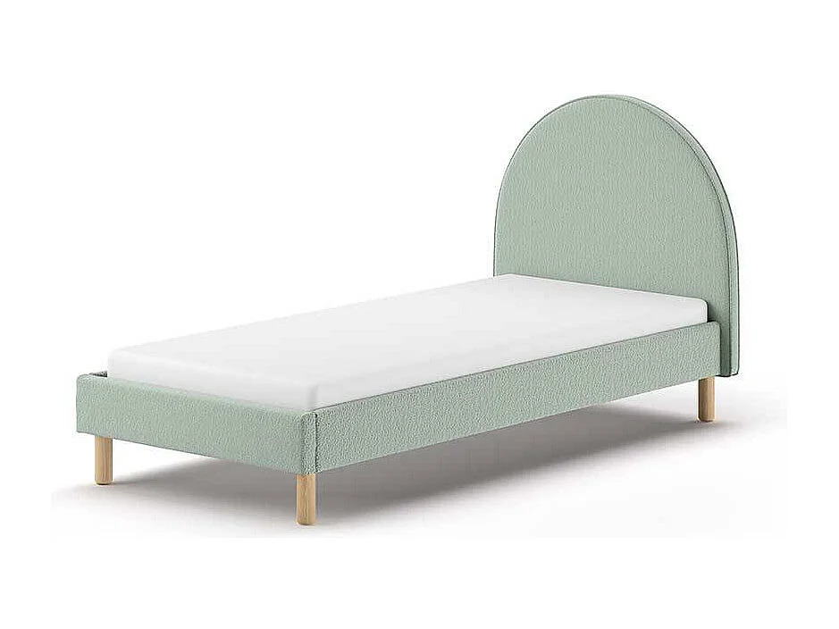 Polsterbett 90x200 cm in Grün Boucle Vierfußgestell aus Holz