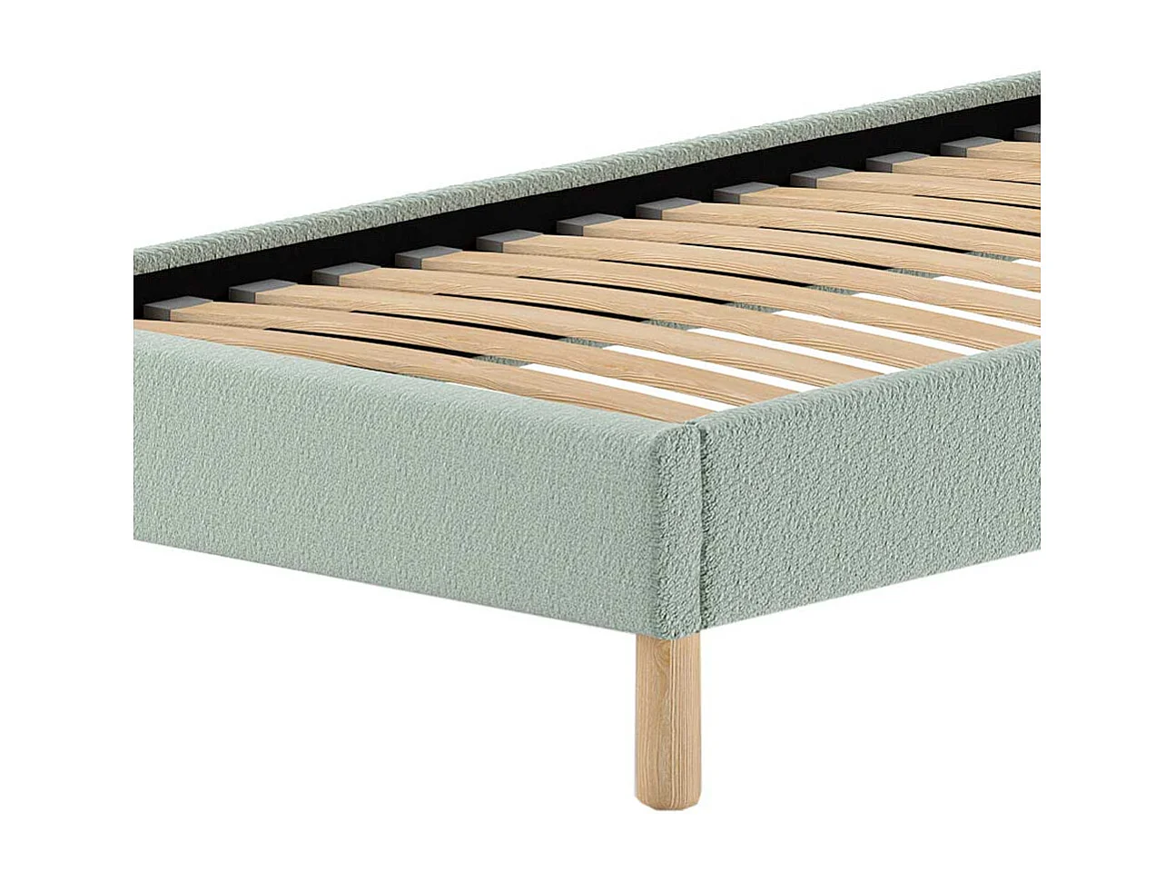 Polsterbett 90x200 cm in Grün Boucle Vierfußgestell aus Holz