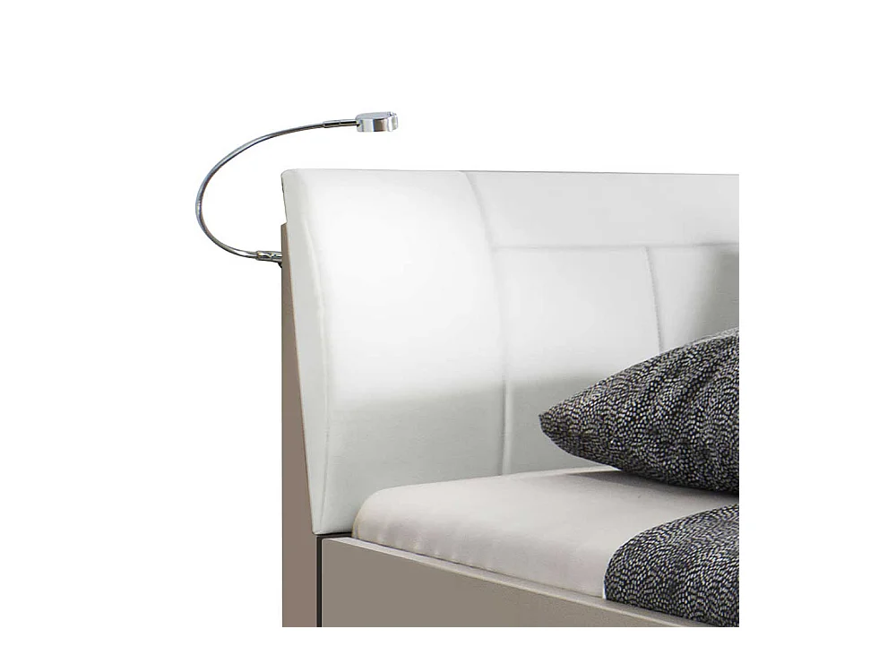 Bett und Nachtkonsolen in Hellgrau und Weiß LED Beleuchtung