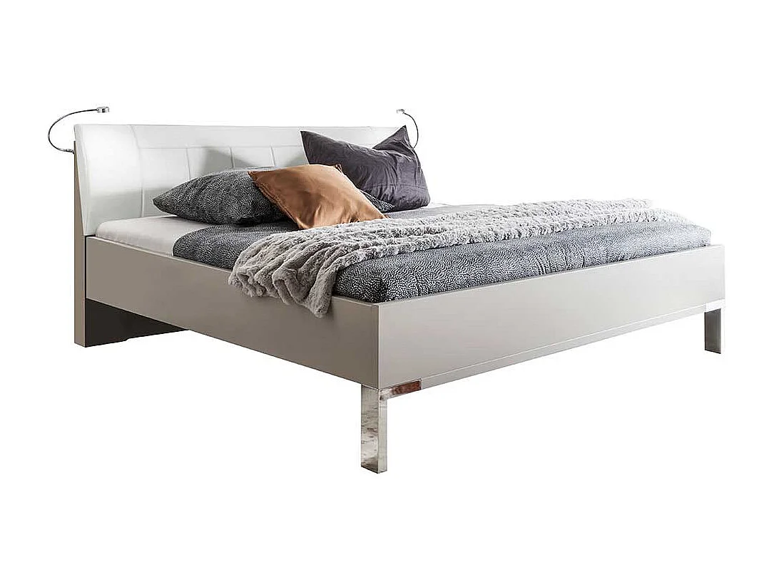 Bett und Nachtkonsolen in Hellgrau und Weiß LED Beleuchtung