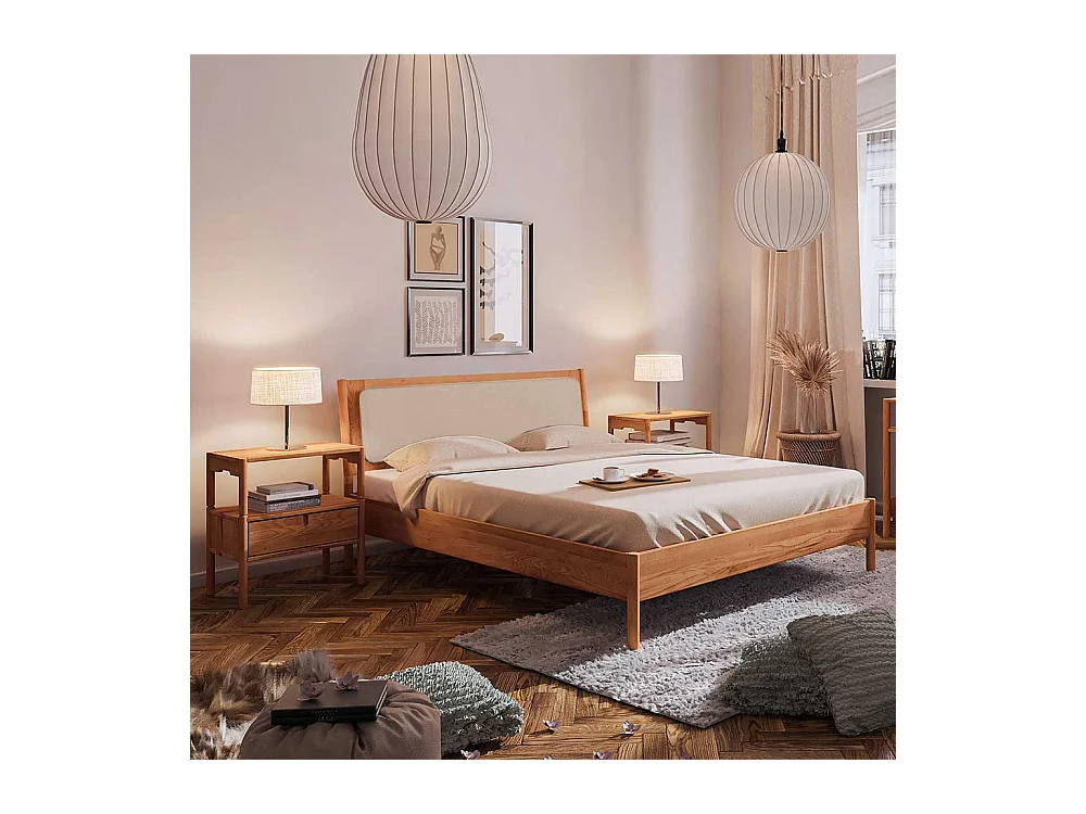 Wildbuche Holzbett mit Polster 38 cm Einstiegshöhe wahlweise mit Nachttisch