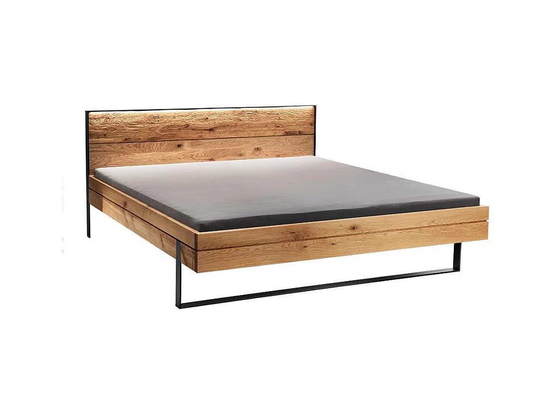 Bügelgestell Doppelbett Wildeiche im Industrie und Loft Stil optionale Beleuchtung
