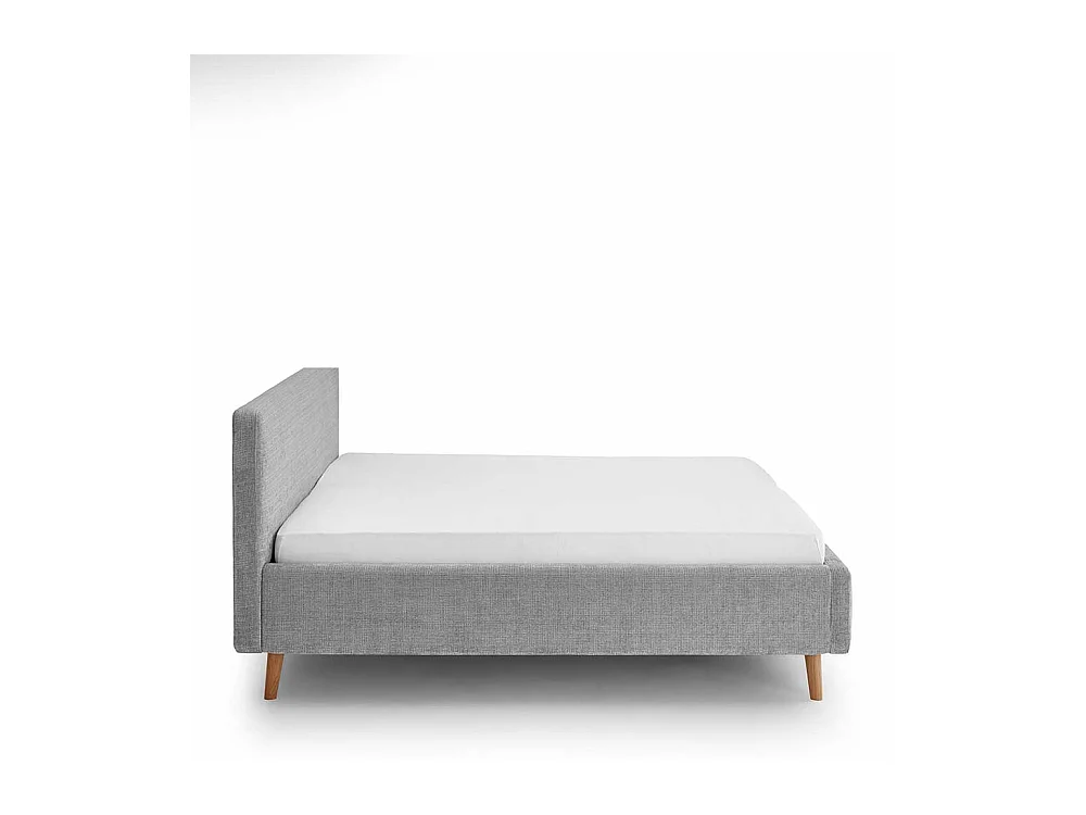 Doppeltbett Grau modern aus Boucle Stoff Eiche Massivholz