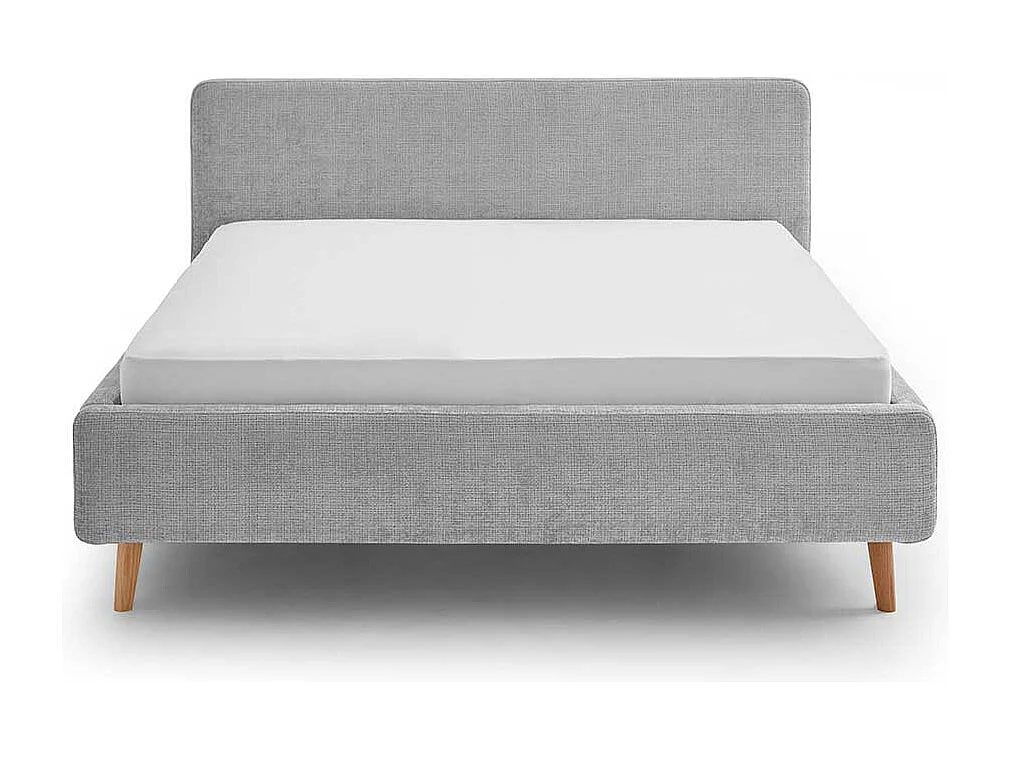 Doppeltbett Grau modern aus Boucle Stoff Eiche Massivholz