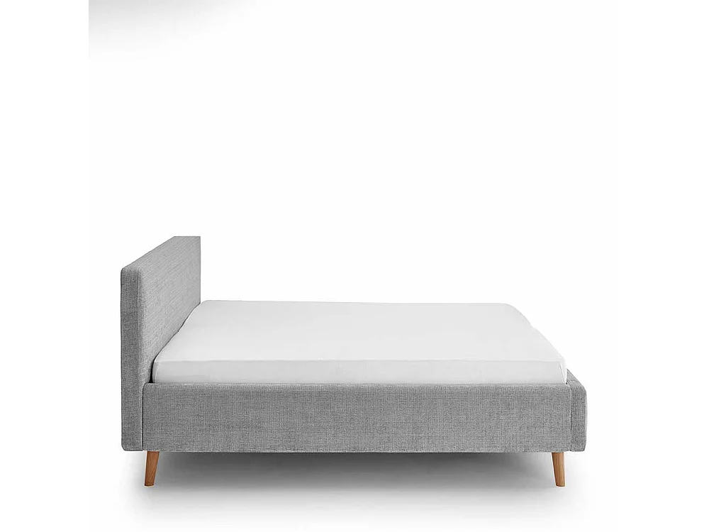 Doppeltbett Grau modern aus Boucle Stoff Eiche Massivholz