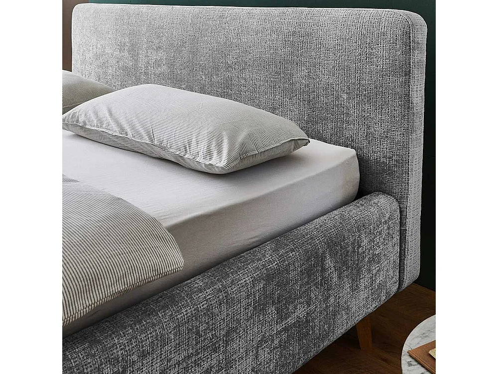 Doppeltbett Grau modern aus Boucle Stoff Eiche Massivholz