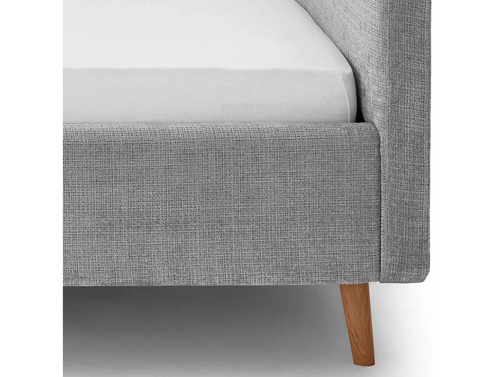 Doppeltbett Grau modern aus Boucle Stoff Eiche Massivholz