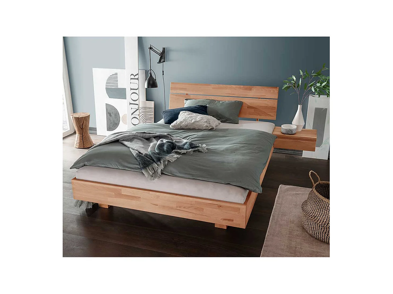 Kernbuche Bett massiv geölt in modernem Design 37 cm Einstiegshöhe