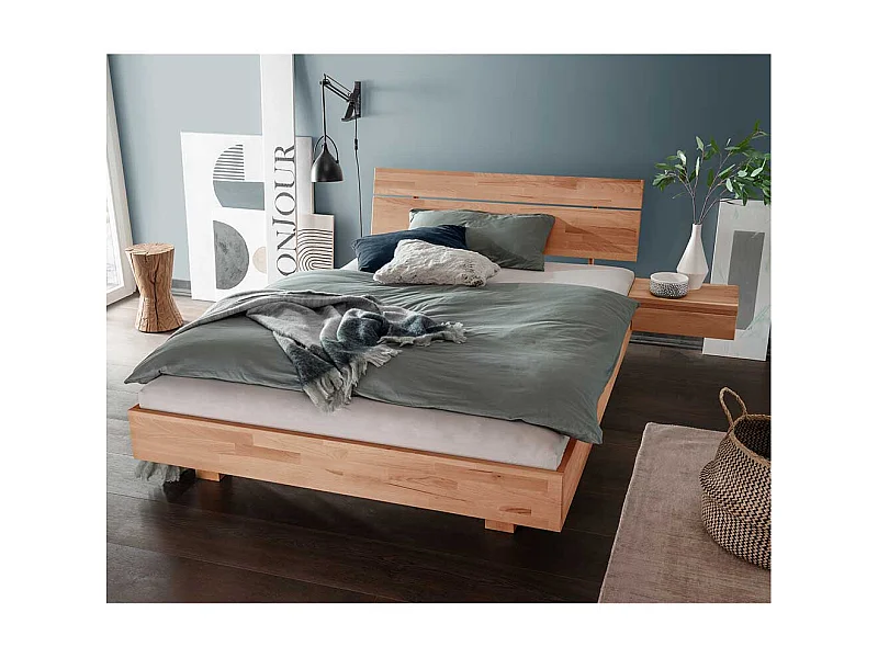 Kernbuche Bett massiv geölt in modernem Design 37 cm Einstiegshöhe