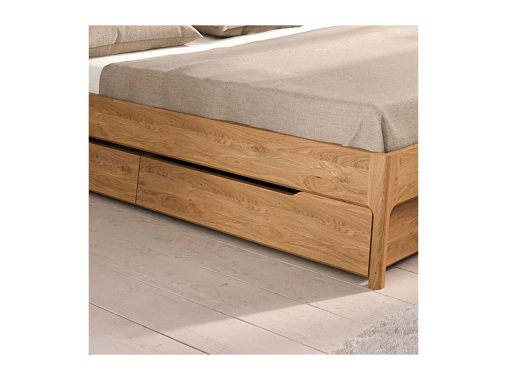 Bett aus Wildeiche Massivholz Webstoff (dreiteilig)
