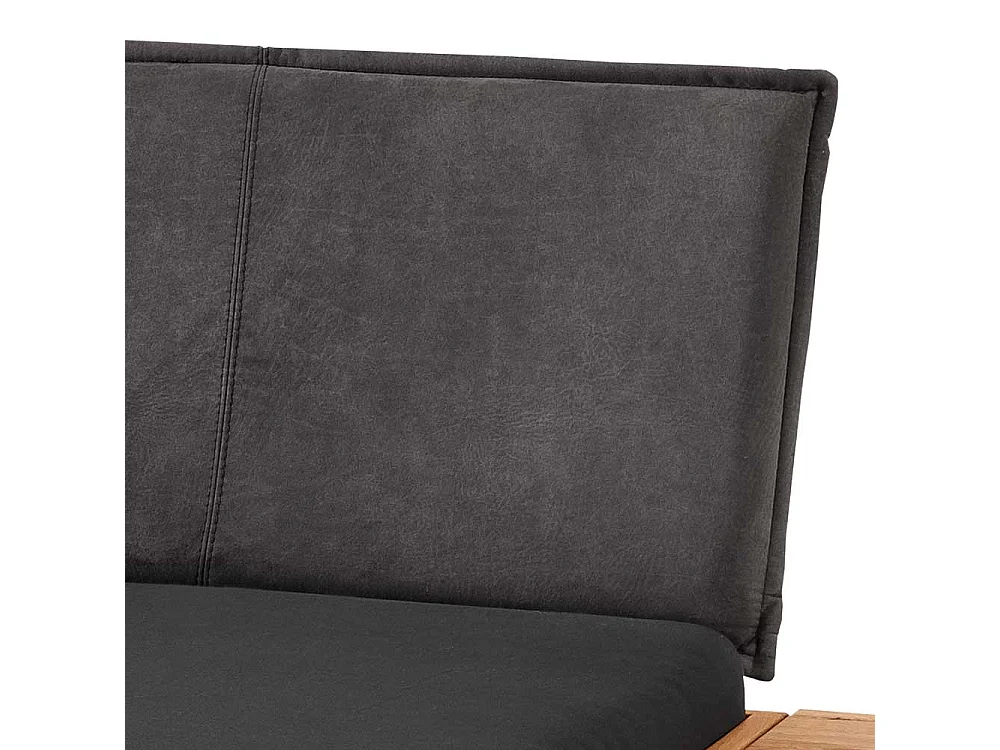 Wildeiche Bett mit Polsterkopfteil in Anthrazit 43 cm Einstiegshöhe