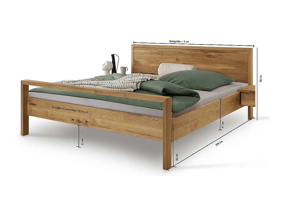 Wildeiche massiv Doppelbetten in modernem Design 41 cm Einstiegshöhe