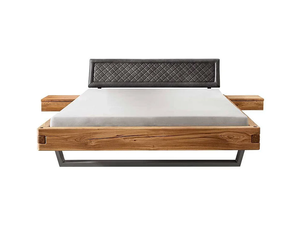 Holzbettgestell Polsterkopfteil Bett in Wildeichefarben und Anthrazit