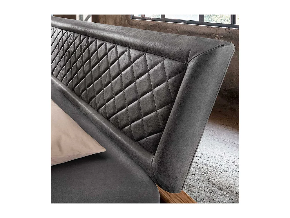 Holzbettgestell Polsterkopfteil Bett in Wildeichefarben und Anthrazit