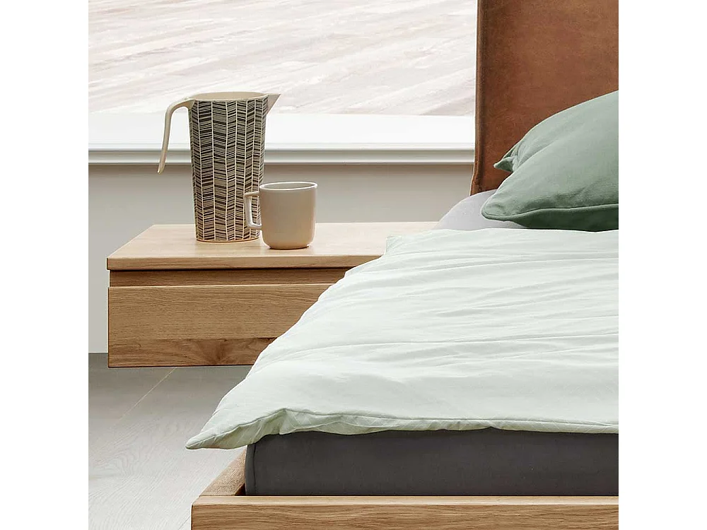 Bett mit Konsolen und Polster in Braun Wildeiche Massivholz & Metall (dreiteilig)