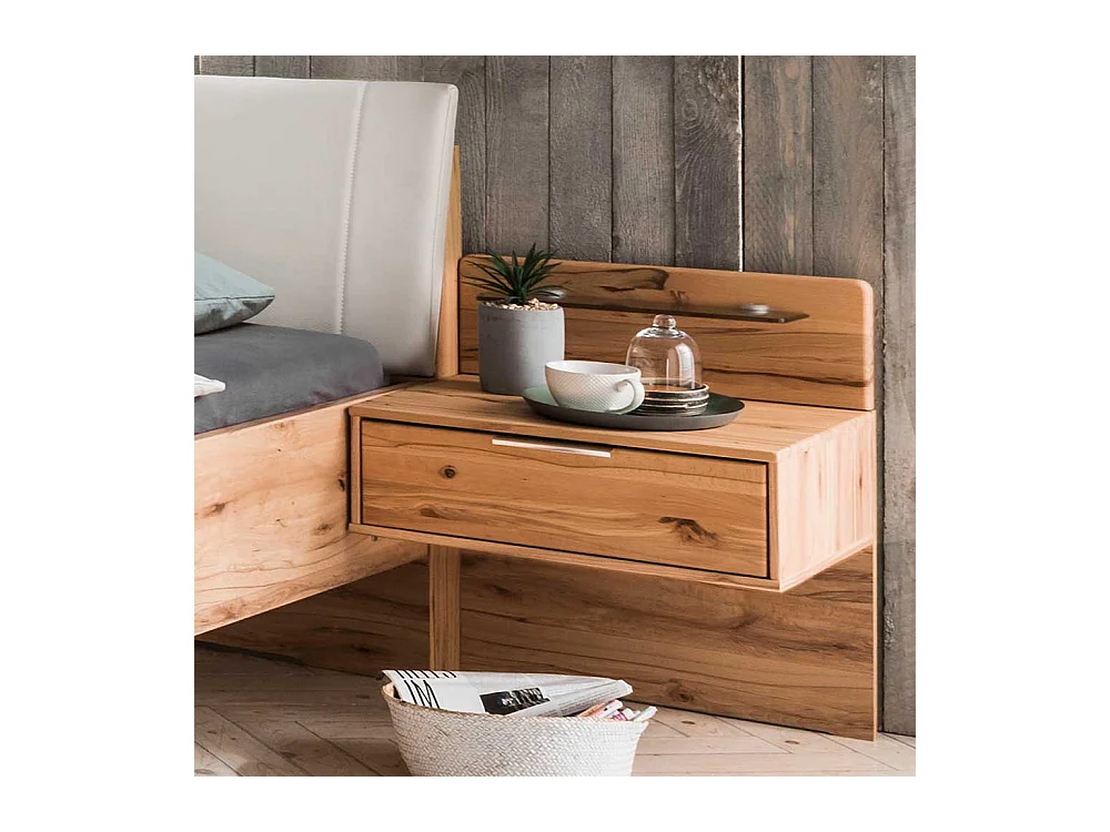 Doppelbett aus Kernbuche teilmassiv und Kunstleder Made in Germany (dreiteilig)