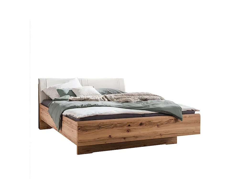 Doppelbett aus Kernbuche teilmassiv und Kunstleder Made in Germany (dreiteilig)