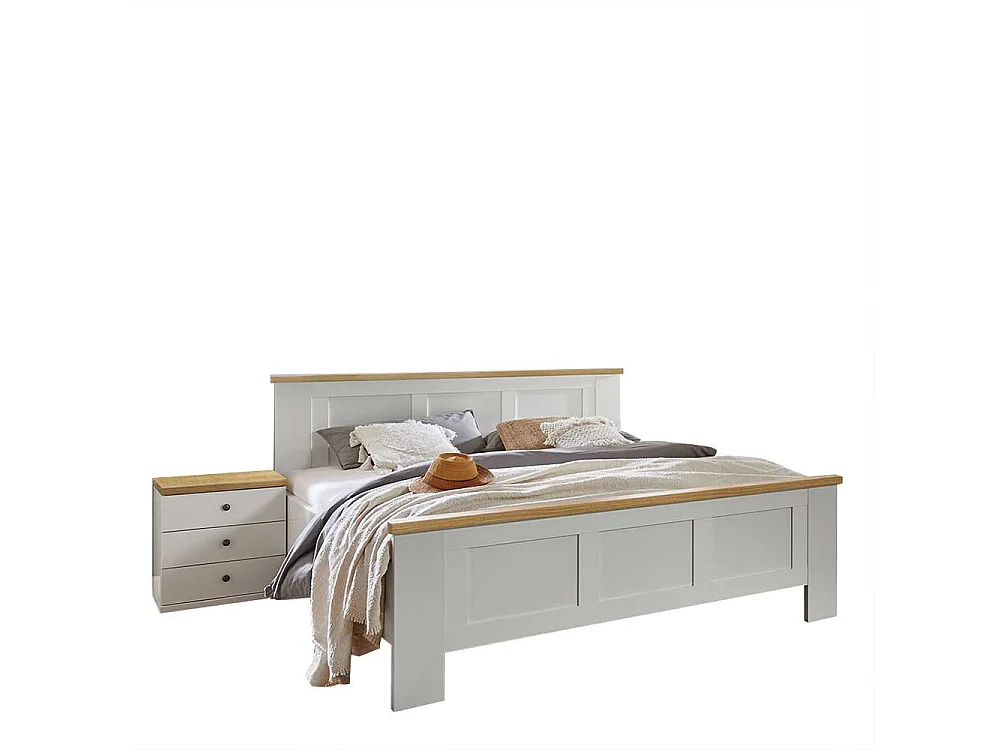 Landhaus Bett 140 cm in Weiß und Eiche Bianco Made in Germany