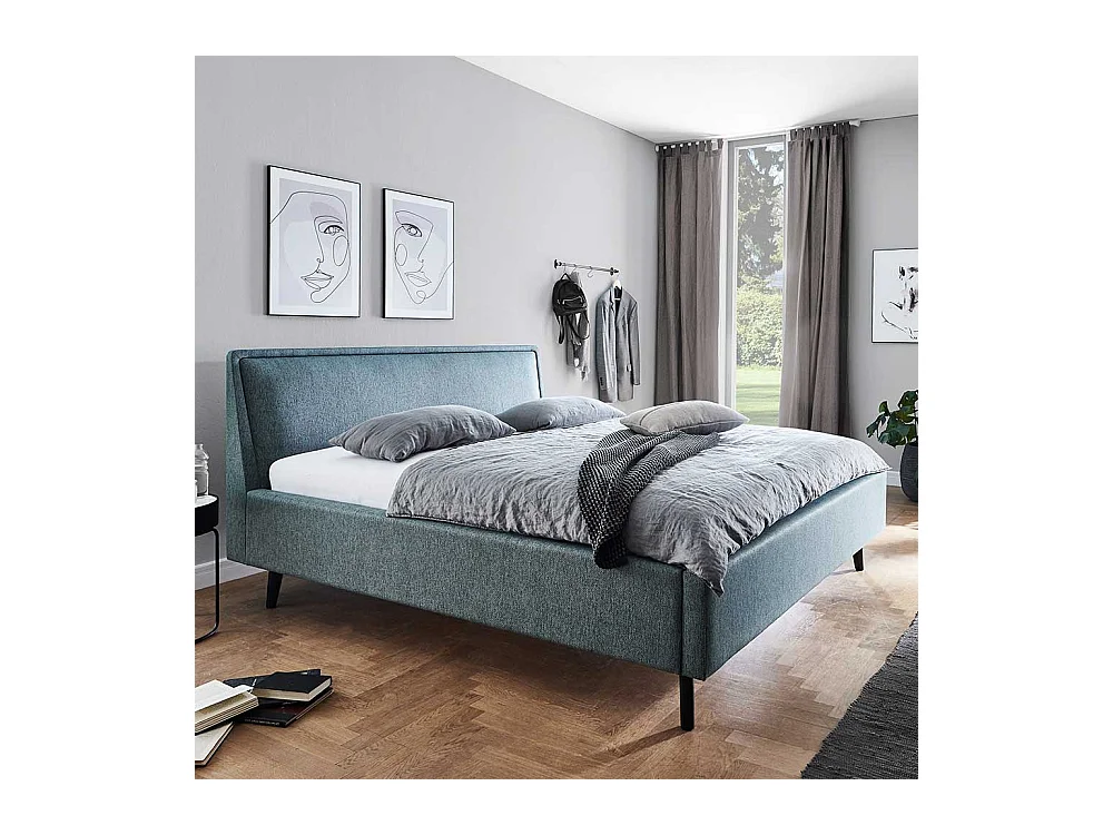 Polsterbettgestell in Blaugrau Vierfußgestell aus Holz