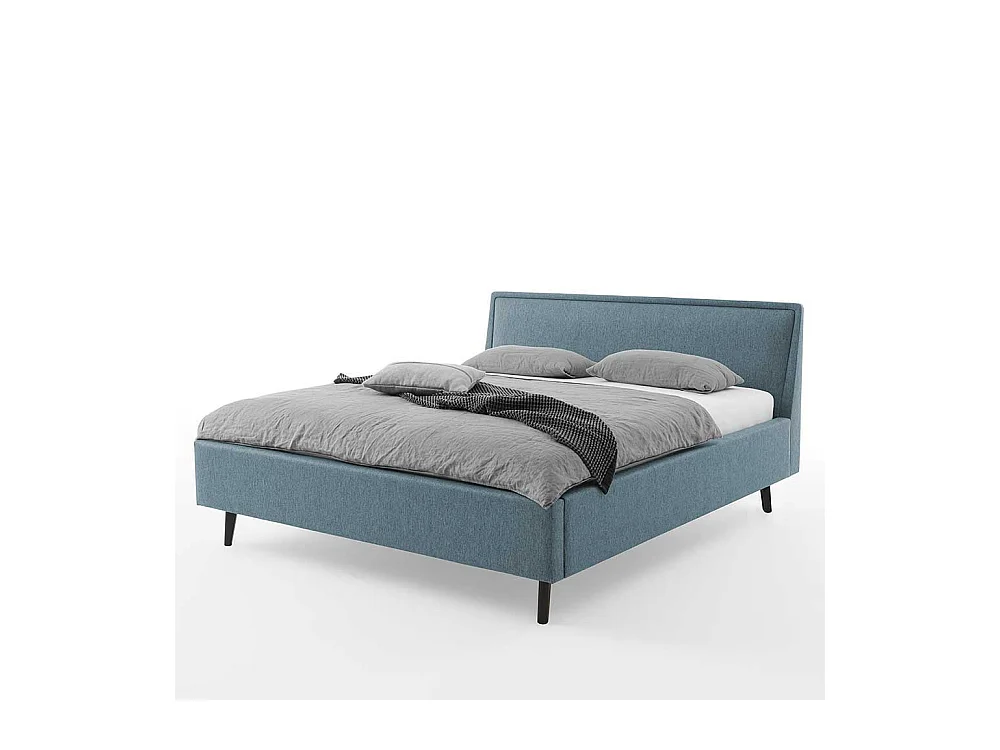 Polsterbettgestell in Blaugrau Vierfußgestell aus Holz