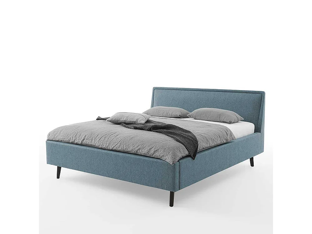 Polsterbettgestell in Blaugrau Vierfußgestell aus Holz