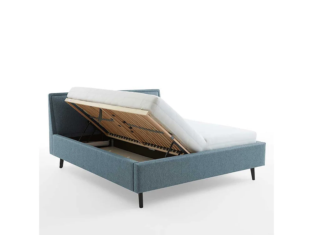 Polsterbettgestell in Blaugrau Vierfußgestell aus Holz