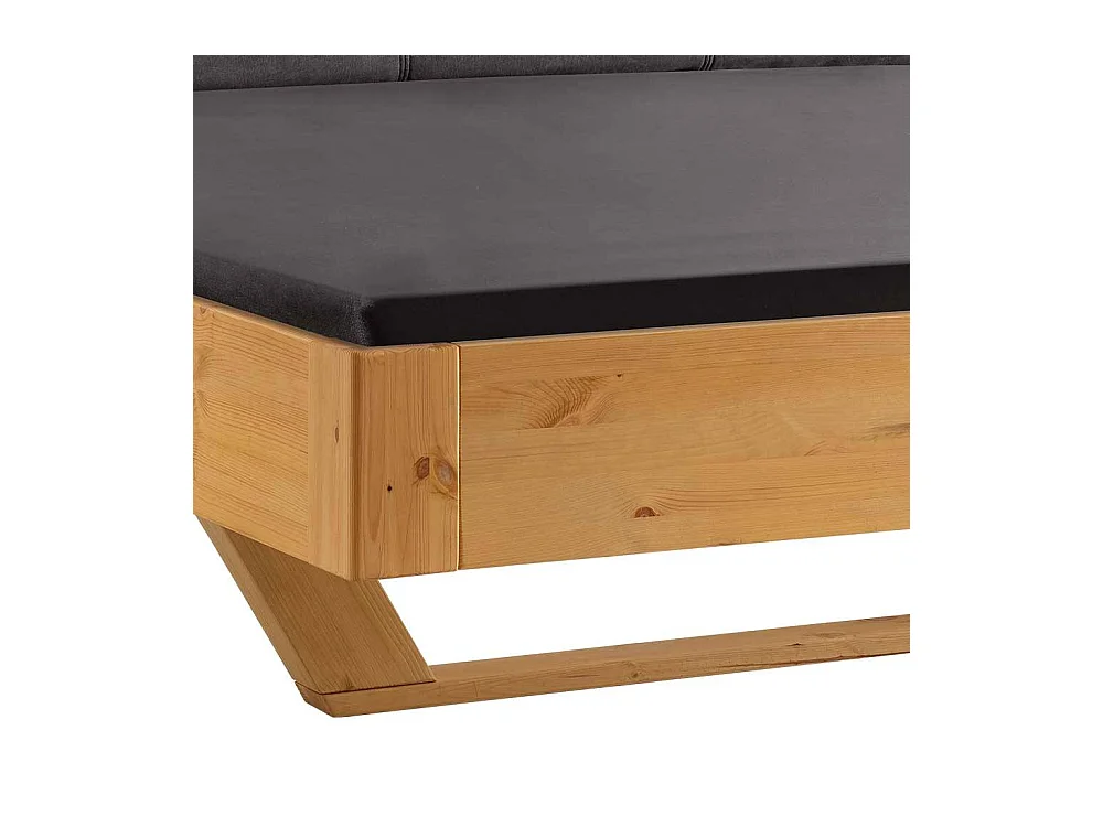 Holzbett Bett mit Polsterkopfteil in Kiefer Laugenfarben und Anthrazit
