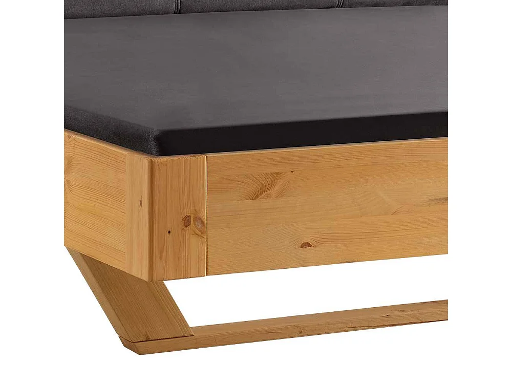 Holzbett Bett mit Polsterkopfteil in Kiefer Laugenfarben und Anthrazit