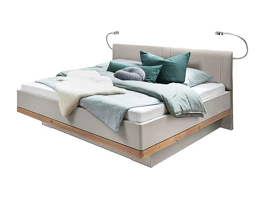 Design Doppelbett in Beige und Eiche Bianco LED Beleuchtung