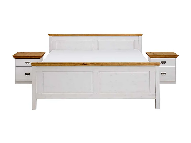 Landhausbett in Weiß Kiefer teilmassiv Nachtkommoden (dreiteilig)