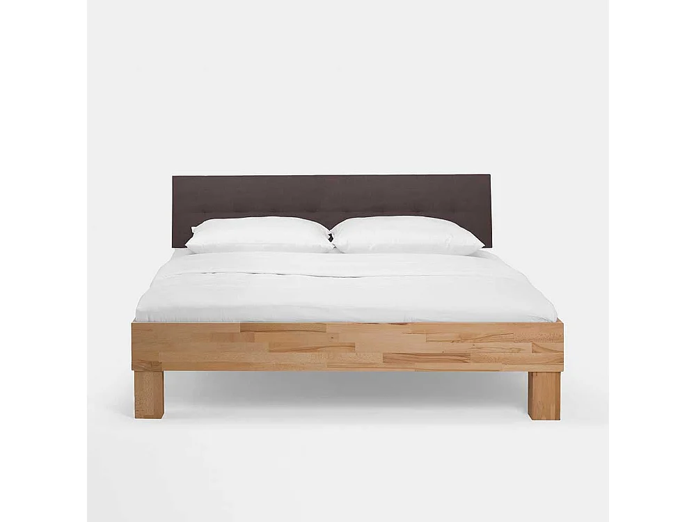 Doppelbett mit Polster in Dunkelbraun Kernbuche Massivholz (dreiteilig)