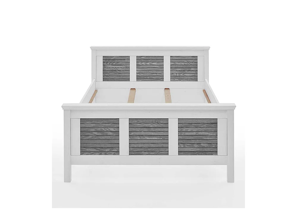 Zweifarbiges Landhaus Bett in Kiefer Grau & Weiß 94 cm Kopfteil