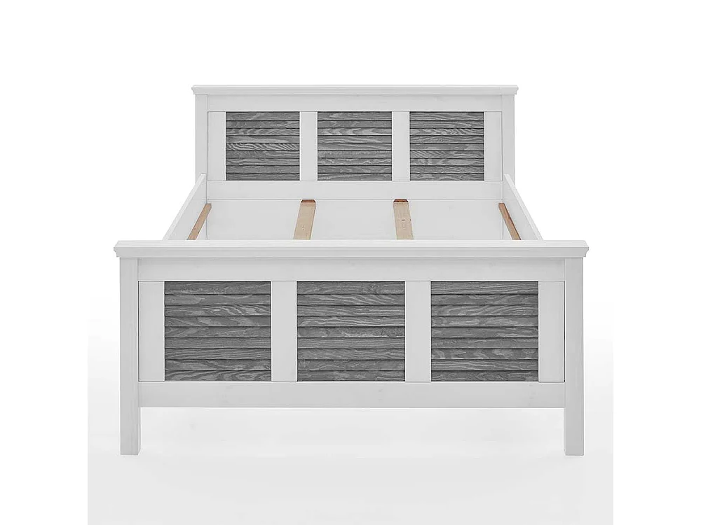 Zweifarbiges Landhaus Bett in Kiefer Grau & Weiß 94 cm Kopfteil