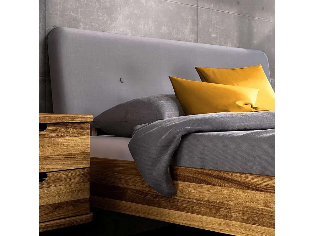 Bett Wildeiche mit Polsterkopfteil in modernem Design 41 cm Einstiegshöhe