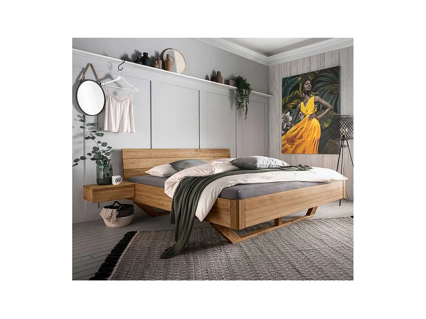 Wildeiche Massivholz Bett 43 cm Einstiegshöhe Holz Kufen