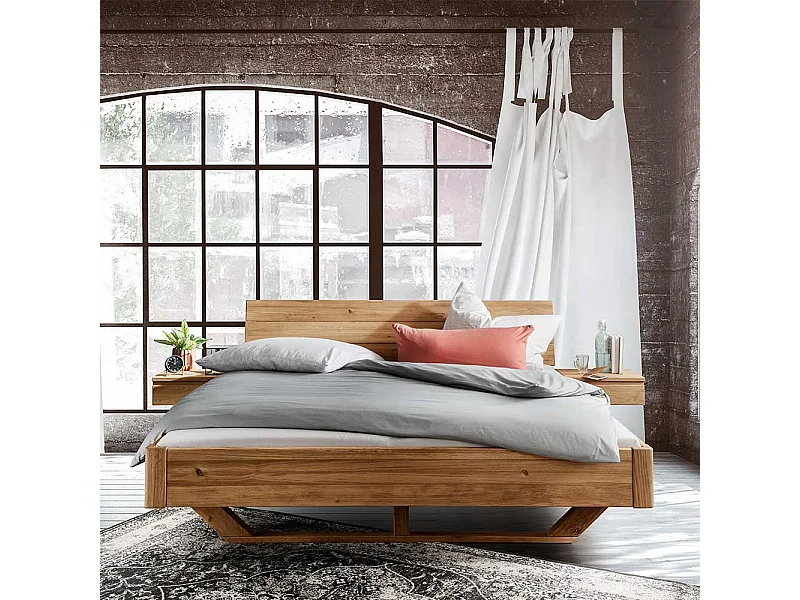 Wildeiche Massivholz Bett 43 cm Einstiegshöhe Holz Kufen