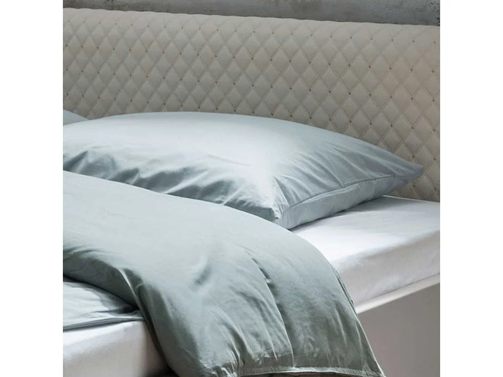 Design Doppelbett in Beige und Eiche Bianco Polsterkopfteil